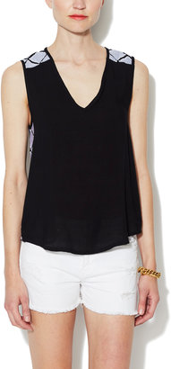 Embroidered Accent V-Neck Shell