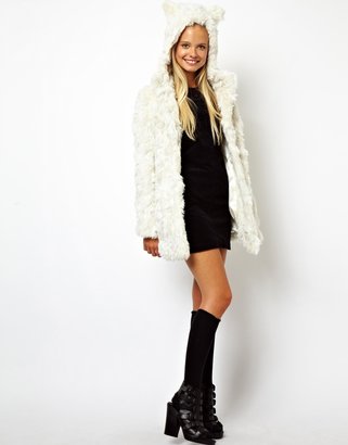 ASOS Curly Faux Fur Coat With Cat Ears
