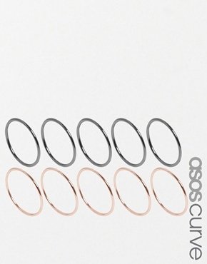 ASOS Curve CURVE Multipack Fine Every Finger Rings - Multi