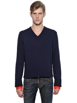DSQUARED2 Wool Blend Sweater With Shirt Cuffs