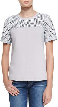 Rebecca Taylor Perforated Cotton/Leather Top