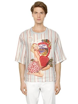Dolce & Gabbana Febbraio Pin Up Printed Linen T-Shirt