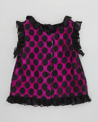 Milly Minis Chloe Polka-Dot Top, Black/Pink, Sizes 8-10