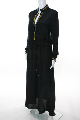 Pas Pour Toi NWT Black Gold Embroidered Detail Long Sleeve Maxi Dress Sz 36 $980