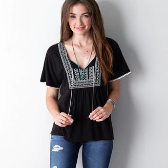 American Eagle Embroidered Peasant Top