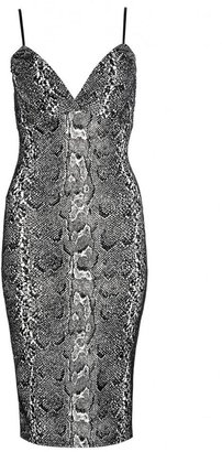 Quiz Black Glitter Snake Print Low V Neck Dress