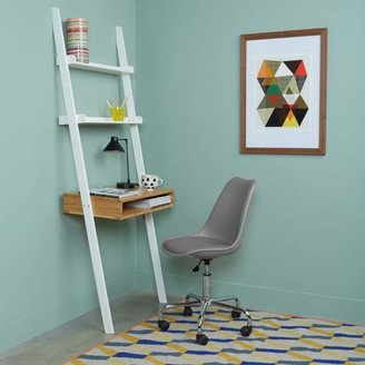 DREW Bamboo And White Lacquer Ladder Desk And Grey Office Chair
