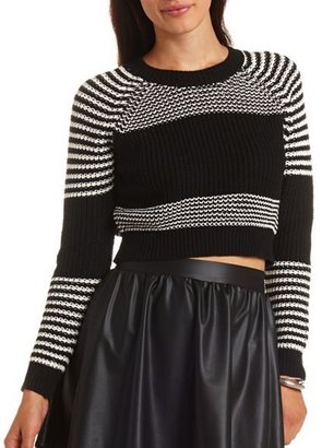 Charlotte Russe Long Sleeve Striped Cropped Sweater