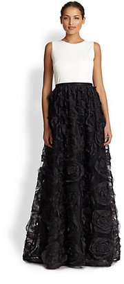 Aidan Mattox Silk Rosette-Skirt Gown