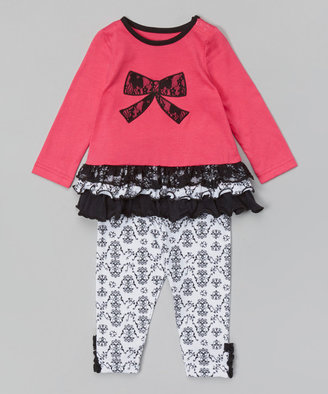 Buster Brown Pink & Black Bow Tunic & Leggings - Infant