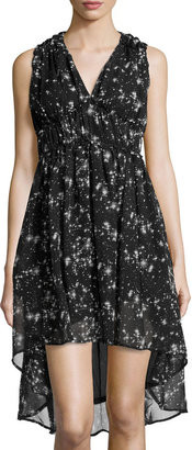 Dex Star-Print Pleated & Ruffled Dress, Black/White