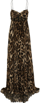 Badgley Mischka Embellished leopard=print chiffon gown