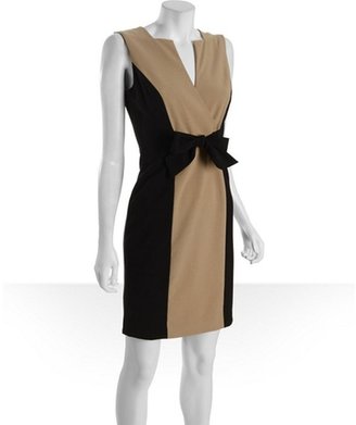 Calvin Klein camel and black colorblock sleevelees tie front dress