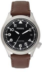 Fossil Mens Aeroflite Black Dial Stainless Steel Case And Brown Leather Strap Watch