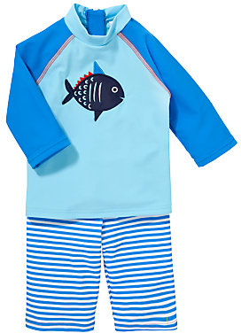 John Lewis 7733 John Lewis Baby's Fish & Stripe Rash Vest & Shorts Swimwear Set, Blue