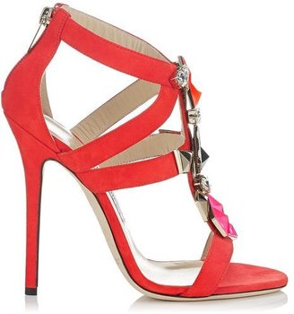 Jimmy Choo Colada Flame Suede Sandals with Stones