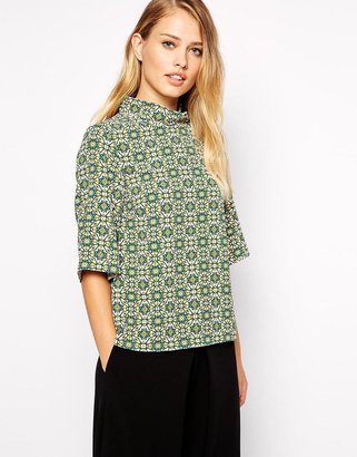 Closet Boxy Top with High Neck in Print