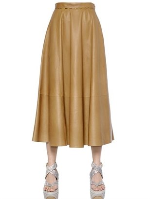 Ferragamo Nappa Leather Midi Skirt