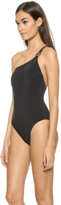 Tory Burch Logo One Shoulder One Piece Swimsuit