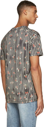 McQ Green & Red Striped Flowers T-Shirt