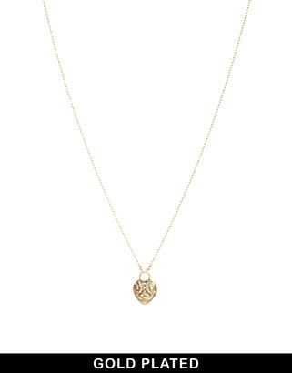 Pilgrim Gold Plated Crystal Detail Heart Charm Long Necklace - Gold