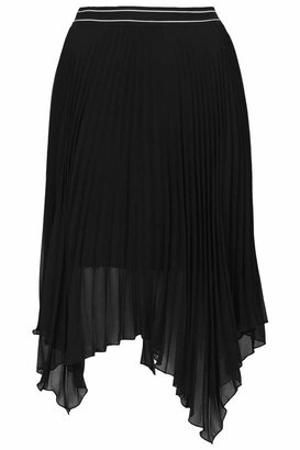 Topshop Black pleated midi skirt with an asymmetric hem, sporty elastic waistband and jersey lining. 100% polyester. machine washable.
