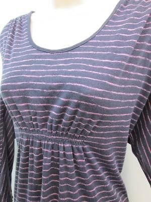 Anne Klein Purple Striped Long Sleeve Stretch Cotton Crewneck Sleepshirt Gown N