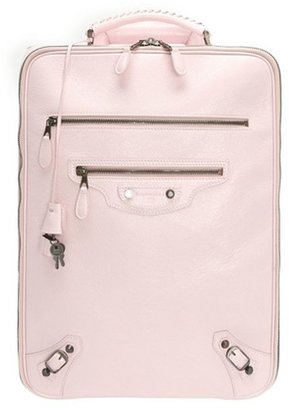Balenciaga pink leather trolley rolling carry-on suitcase