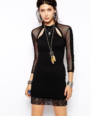 Free People Dress with Lace Cut Out Detail - Black