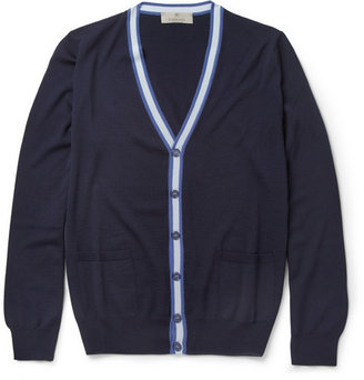 Canali Stripe-Trimmed Fine-Knit Merino Wool Cardigan