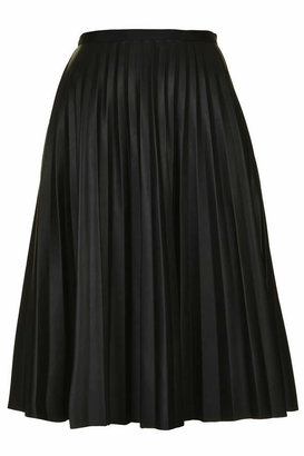 Topshop Petite PU Pleated Midi Skirt