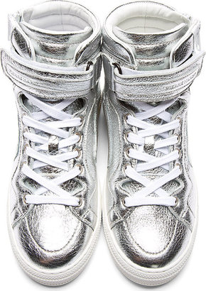 Pierre Hardy Silver Foil Leather High-Top Sneakers