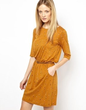 Sessun Tourmaline Printed Jersey Dress with Leather Belt - honey