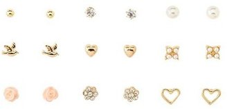 Charlotte Russe Bird, Rosette & Pearl Stud Earrings - 9 Pack