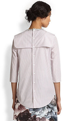 Carven Striped Cotton Bib-Paneled Shirt