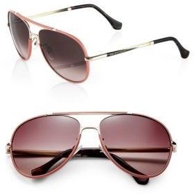 Balenciaga Leather-TriMMed 60MM Aviator Sunglasses