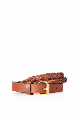 Topshop Tan plaited leather waist belt with gold buckle. 100% leather.