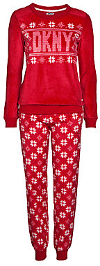 DKNY Snow Day Long Sleeve Top and Pant Pyjama Set, Red