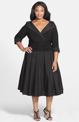 Jessica Howard Cuff Shawl Collar Cocktail Dress (Plus Size)
