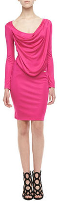 Just Cavalli Drape-Front Long-Sleeve Jersey Dress, Fuchsia