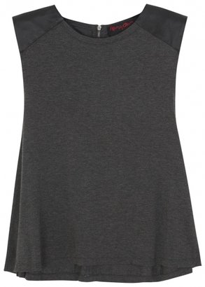 Alice + Olivia Charcoal leather trimmed jersey top