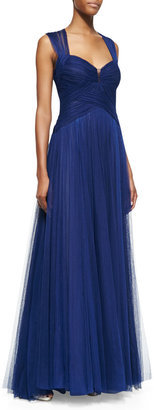 Monique Lhuillier Sleeveless Draped Sweetheart-Neck Gown, Royal Blue