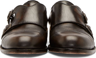Hudson H by Brown Leather Marshall Monk Strap Shoes