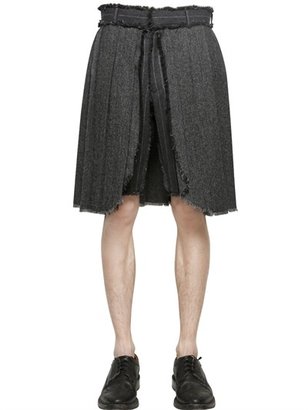 Thom Browne Frayed Herringbone Wool Kilt Shorts