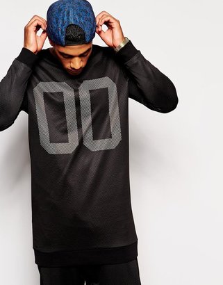ASOS sUPER LONGLINE Sweatshirt With Number Print & Mesh Overlay - Black