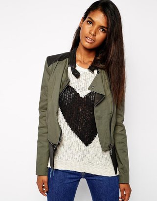 Doma Irregular Jacket with Contrast Leather Sleeves