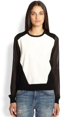 Rebecca Minkoff Leon Leather-Paneled Sheer-Sleeved Sweater