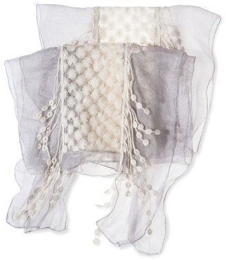 Capsule By Cara Embroidered Sheer Tassel Scarf - Gray/Ivory