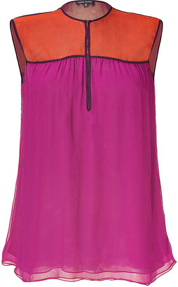 Sophie Theallet Orchid/Tangerine Crinkle Silk Chiffon Top