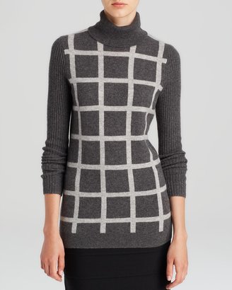 Bloomingdale's C by Windowpane Intarsia Turtleneck Cashmere Sweater